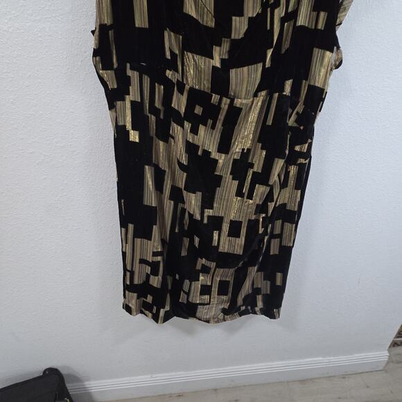 Donna Karan Velvet Burnout Sheath Dress 24W Black Gold Elegant Party Cocktail - Picture 7 of 14